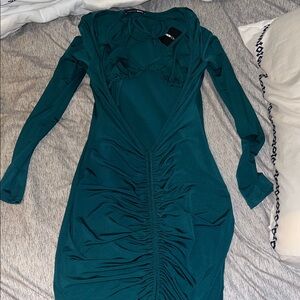 Elegant Teal Ruched Dress 2 pieces